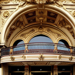 **Image:** The Colon Theatre in Buenos Aires, showcasing its French-inspired architecture with balconies, decorative carvings, and a dome. Capture the grandeur and elegance of the building, reminiscent of the Paris Opera House.