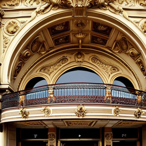 Home 15 **Image:** The Colon Theatre in Buenos Aires, showcasing its French-inspired architecture with balconies, decorative carvings, and a dome. Capture the grandeur and elegance of the building, reminiscent of the Paris Opera House.