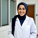 **

"A professional female doctor, fully clothed in a modest white coat and hijab, smiling warmly in a clean, modern hospital setting, appropriate attire, safe for work, perfect anatomy, natural proportions, family-friendly, professional medical photography, high quality."

**