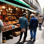 Home 11 아르헨티나 가죽 제품 쇼핑 가이드 - **Prompt: A bustling, sunlit outdoor market in Buenos Aires, Argentina.** Numerous shoppers, dressed...